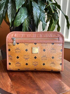 MCM Visetos Clutch Bag Pouch Vintage Cognac